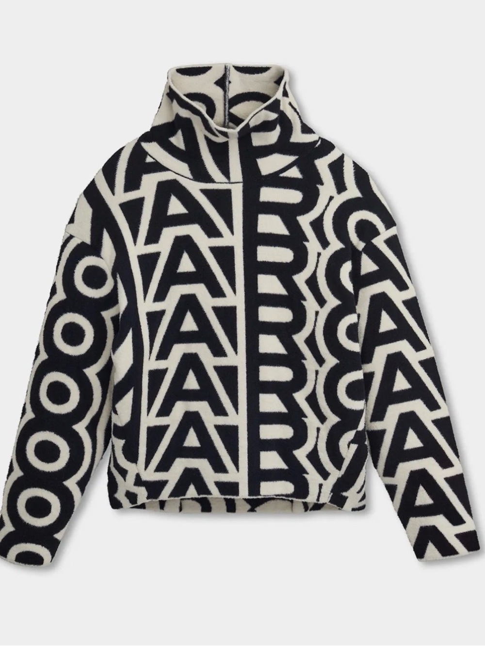 Marc Jacob Flock Monogram Funnel Sweater in Black/Ivory_